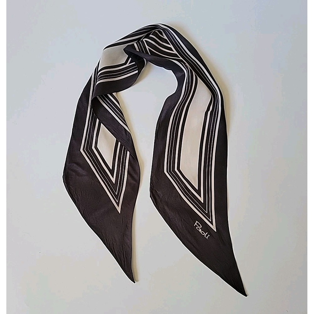 Paoli Scarf Signed Chocolate Brown Cream Stripe Italian Mod Preppy Retro Vintage
